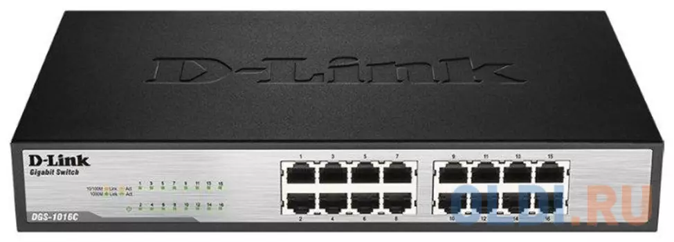 Коммутатор D-Link DGS-1016C/B1A Неуправляемый коммутатор с 16 портами 10/100/1000Base-T, функцией энергосбережения и поддержкой QoS