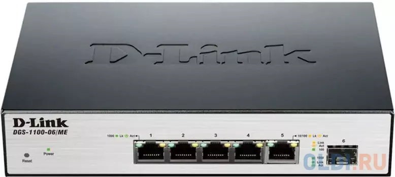 Коммутатор D-Link DGS-1100-06/ME/A1B Настраиваемый коммутатор 2 уровня с 5 портами 10/100/1000Base-T и 1 портом 100/1000Base-X SFP