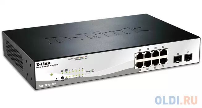 Коммутатор D-LINK DGS-1210-10P/F1A управляемый 8 портов 10/100/1000Mbps PoE 2x combo GbLAN/SFP