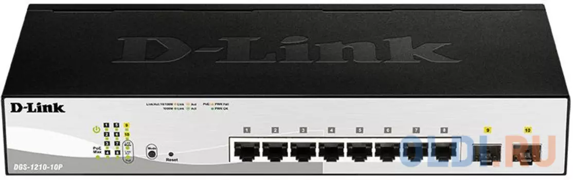 Коммутатор D-LINK DGS-1210-10P/F управляемый 8 портов 10/100/1000Mbps