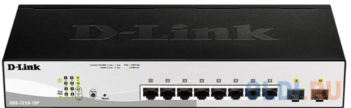 Коммутатор D-Link DGS-1210-10P/FL1A 8G 2SFP 8PoE+ 65W настраиваемый