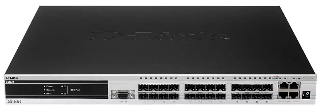 Коммутатор D-Link DGS-3420-26SC/B1A Управляемый стекируемый коммутатор 3 уровня с 20 портами 100/1000Base-X SFP, 4 комбо-портами 100/1000Base-T/SFP и