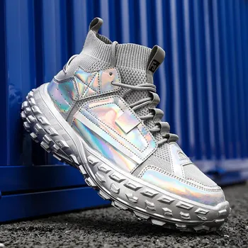 2023 Мужские блестящие дышащие кроссовки-носки Flyknit - модные туфли Tire Dad на толстой подошве 39