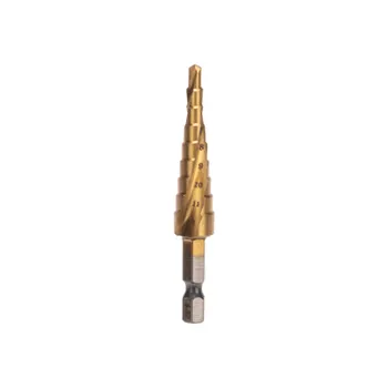 Сверло KRANZ KR-12-6615 ступенчатое, 4-5-6-7-8-9-10-11-12мм, Р6М5, ТИТАН, шестигр. хвостовик