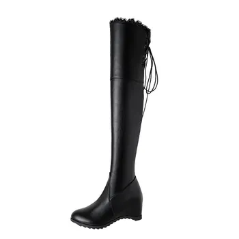 Women s slope heel boots autumn and winter new casual and comfortable large size knee boots 35 белый