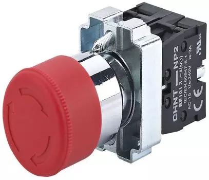 Кнопка Грибок CHINT 574016 40мм фиксацией NP2-BS545 без подсветки красная 1НО+1НЗ, IP40 (R)