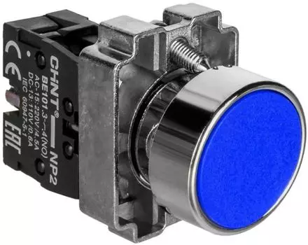 Кнопка управления CHINT 573892 NP2-BA61 без подсветки синяя, 1НО, IP40 (R)