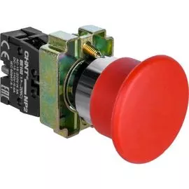 Кнопка управления CHINT 574846 Грибок, d40мм, (2), с самовозвратом, NP2-BC42, без подсветки, красн., 1НЗ, IP40
