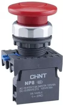Кнопка управления CHINT 667261 Грибок NP8-01M/1 d40мм (2) 1НЗ IP65 с самовозвратом без подсветки красн.
