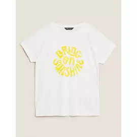 Льняная футболка с надписью Bring On Sunshine, Marks&amp;Spencer