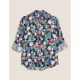 Льняная рубашка с ярким цветочным принтом и длинным рукавом , Marks&amp;Spencer