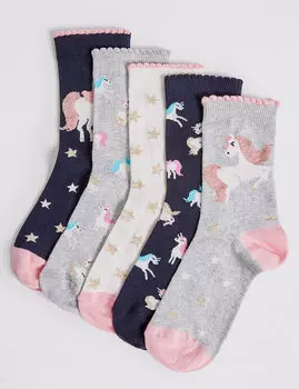 Носки Freshfeet™ с принтом "Единорог" для девочки 12 месяцев-10 лет (5 пар)