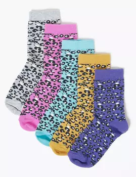 Носки хлопковые Freshfeet™ с леопардовым принтом для девочки (5 пар)