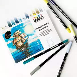 Набор акварельных маркеров с наконечником кисть Marvy "Морские истории" 0,3 12 шт + кисть 40M