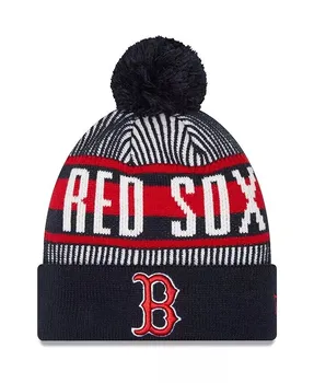 Мужская темно-синяя вязаная шапка Boston Red Sox в полоску с манжетами и помпоном New Era, синий