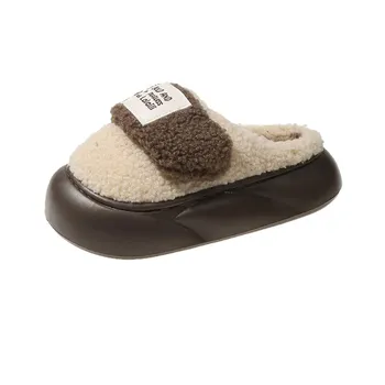Fashion 2024 New Winter Couple s Home Indoor Fluffy Slippers For Women Male Antiskid Warm Flat Flip Flops Men s Plush Mule Cotton Shoes 36-37 зелёный