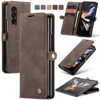 Кожаный чехол с подставкой-кошельком для Samsung Galaxy Z Fold 4 Fold4 5g Zfold4, полный защитный чехол для Samsung Fold4 Capa for Samsung Z Fold 4 чёрный