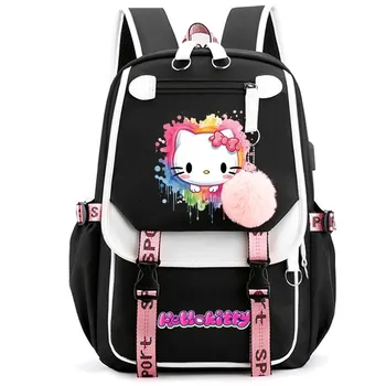 MINISO аниме Hello Kitty рюкзак для женщин холст сумка для ноутбука обратно в школьный рюкзак для девочек-подростков школьный рюкзак для мужчин и женщин сумка