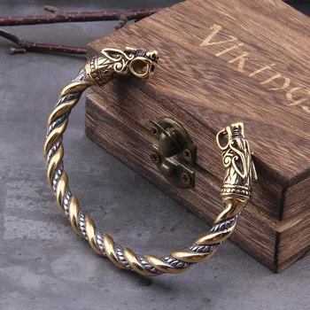 Браслет из нержавеющей стали Nordic Viking Norse Dragon, мужской браслет-манжета, браслеты с деревянной коробкой Viking 19cm