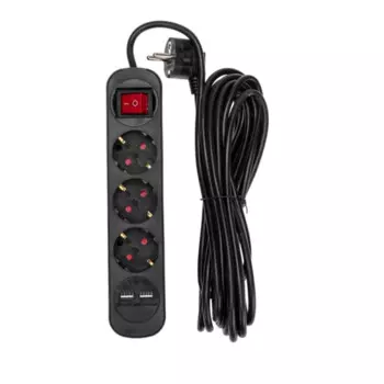 Удлинитель Rexant 13-4023 STANDARD 3 гнезда, 5м, 3х1,0мм2, с/з, с выключателем, 2 USB, черный
