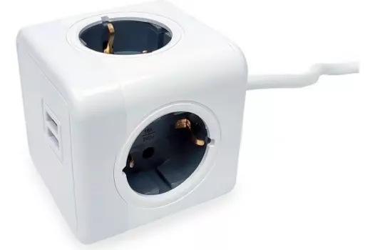 Удлинитель RocketSocket GNS1404 230 В, 16 А, IP20, 4 розетки, 2*USB A с блоком 5В/2.1А, защитные шторки, цвет серый