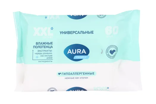 Полотенца AURA Family влажные big-pack, 60 шт