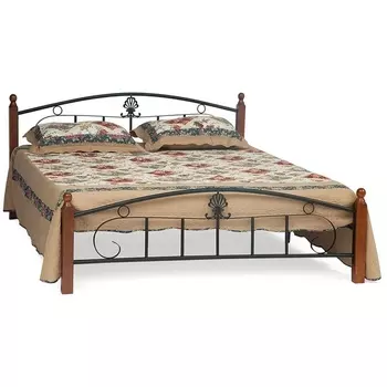 Кровать (AT-203)/ дерево гевея/металл, 140х200 см (double bed), красный дуб/черный Tetchair Румба 12899