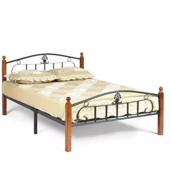 Кровать (AT-203)/ дерево гевея/металл, 120*200 см (middle bed), красный дуб/черный Tetchair Румба 10559