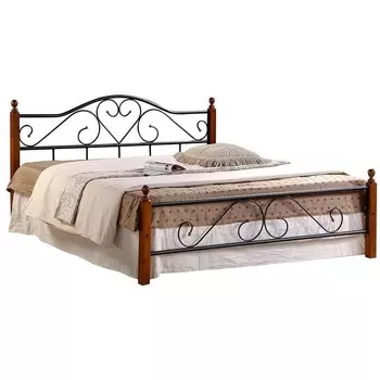 Кровать AT-815 дерево гевея/металл, 140*200 см (Double bed), красный дуб/черный Tetchair AT 5504