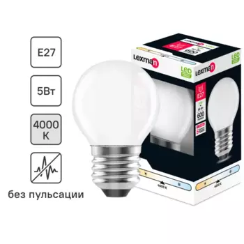 Лампа светодиодная Lexman E27 220-240 В 5 Вт шар матовая 600 лм нейтральный белый свет