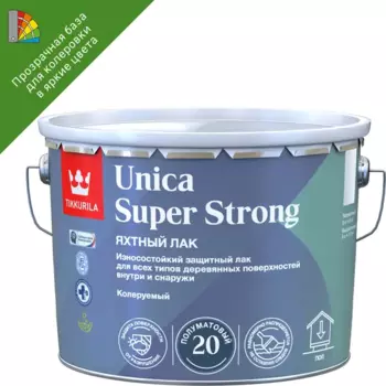 Лак яхтный Tikkurila Unica Super Strong База ЕР бесцветный полуматовый 9 л