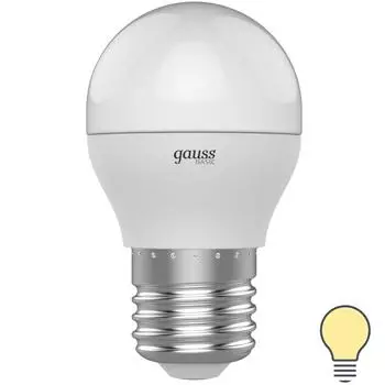 Лампа светодиодная Gauss Basic E27 220 В 7.5 Вт шар 670 лм, тёплый белый свет