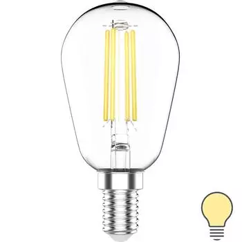 Лампа светодиодная Gauss Basic Filament E14 220 В 4.5 Вт шар декоративный прозрачный 470 лм, тёплый белый свет