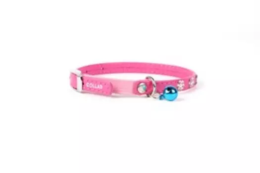 CoLLaR Glamour / Ошейник Колар для собак Кожаный Двойной Прошитый с клеевыми стразами "Цветочек" 19-25см х 9мм