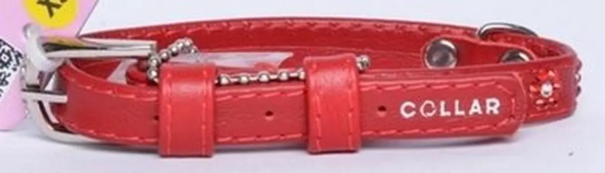 CoLLaR Glamour / Ошейник Колар для собак Кожаный Двойной Прошитый с клеевыми стразами "Цветочек" 21-29см х 12мм