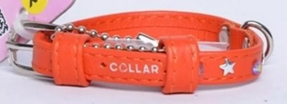 CoLLaR Glamour / Ошейник Колар для собак Кожаный Двойной Прошитый с Клеевыми стразами "Звездочка" 18-21см х 9мм