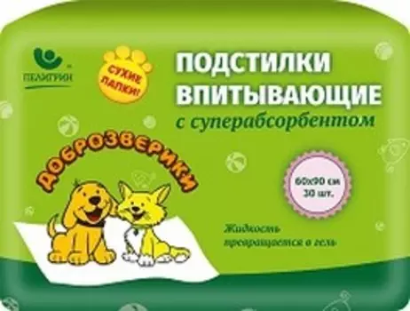 Доброзверики Сухие лапки / Подстилки впитывающие для животных с Cуперабсорбентом