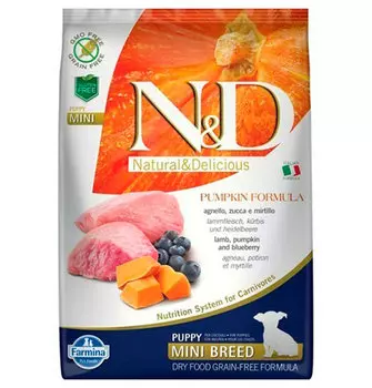 Farmina N&D Pumpkin Line Puppy Mini Pumpkin Lamb & Blueberry Grain free / Сухой Беззерновой корм Фармина для Щенков Мелких пород Ягненок с Черникой и Тыквой