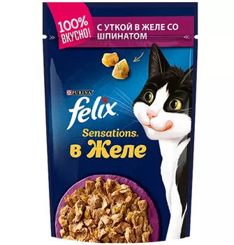 Felix Sensations / Феликс Сенсейшенс Паучи в желе с Уткой и Шпинатом (цена за упаковку)