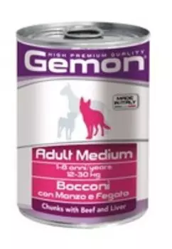Gemon Adult Medium Chunks Beef & Liver / Консервы Джимон для собак Средних пород кусочки Говядины с печенью (цена за упаковку)