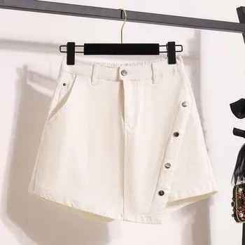 DIMANAF Plus Size 2025 Casual Women Jeans Shorts Pants Summer Loose Basic High Waist Pants Elastic Waist XL чёрный