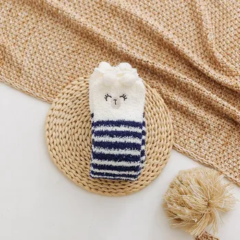 Короткие/длинные пушистые теплые носки до колена, зимние, черная лапа кошки в шляпе, мягкие 1Pair
