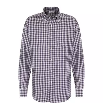 Хлопковая рубашка в клетку с воротником button down Brioni