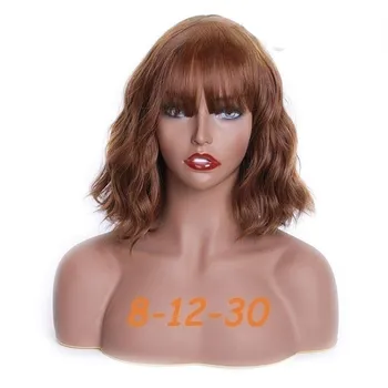 MISS WIG, женский модный короткий парик с волнистой волной с челкой, волнистый парик из синтетического волокна для женщин, черный, коричневый, синий цвет 10A-68