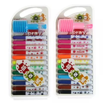 Фломастеры 12 цветов Spray pen c трафаретами МИКС