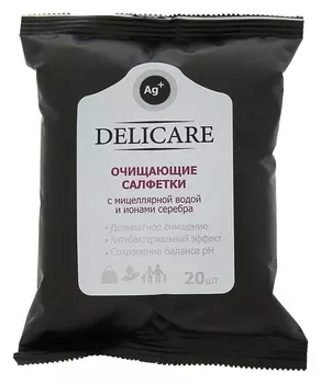 Влажные салфетки Delicare освежающие с мицеллярной водой и ионами серебра, 20 шт