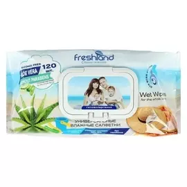 Влажные салфетки Freshland для всей семьи с пластиковым клапаном, 120 шт