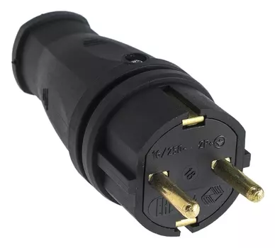 Вилка переносная в16-001, 16 А, 250 В, Ip44, с з/к, каучук, черная