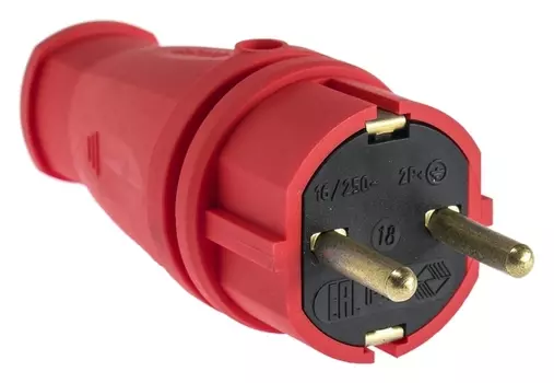 Вилка переносная в16-001, 16 А, 250 В, Ip44, с з/к, каучук, красная