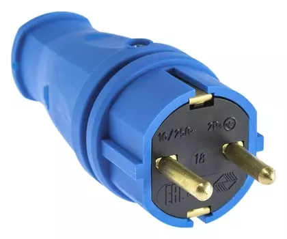Вилка переносная в16-001, 16 А, 250 В, Ip44, с з/к, каучук, синяя